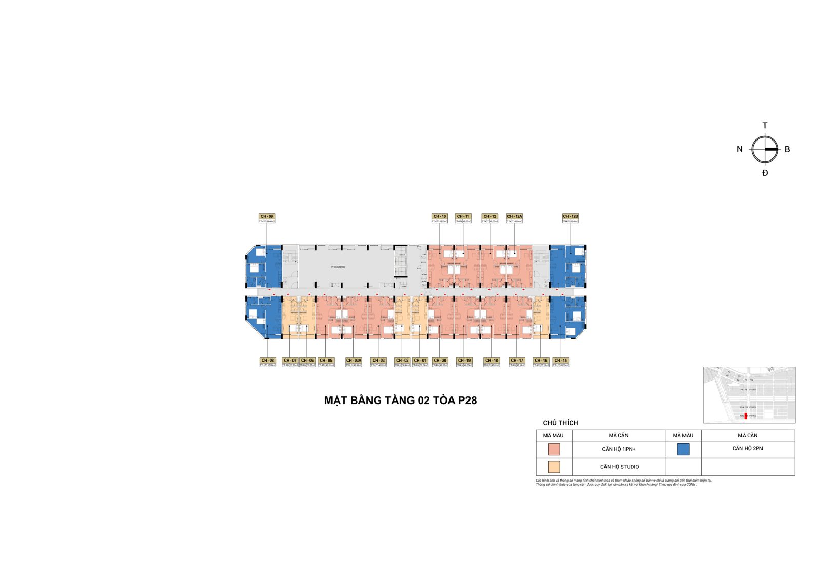 Mặt bằng Tòa P15 · Căn hộ Studio 29.5m² 2